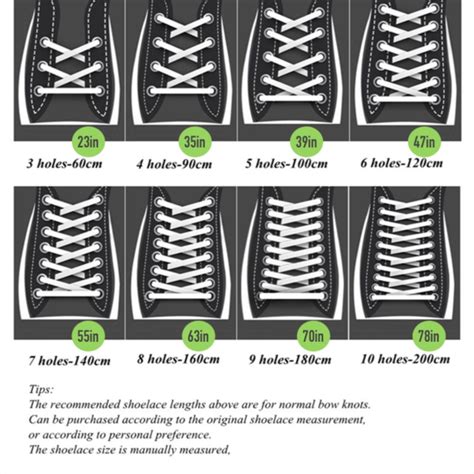 shoelace length size chart.